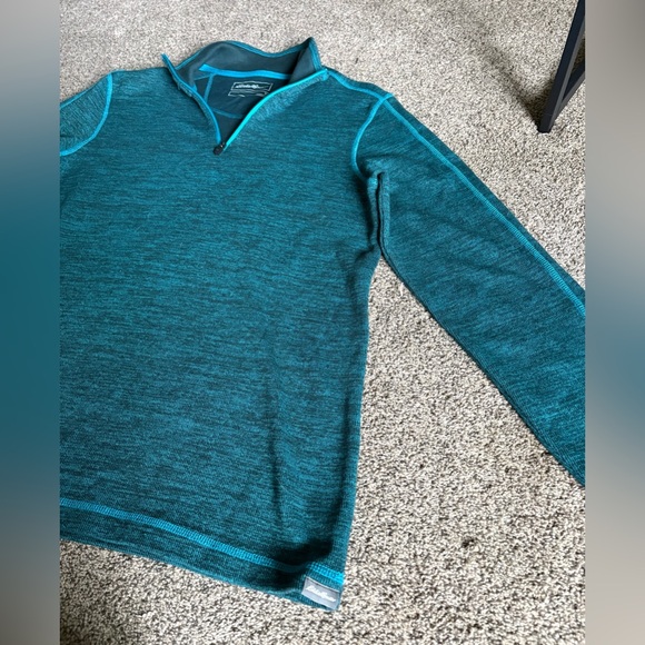 Eddie Bauer teal quarter zip sweater in men’s medium - Picture 2 of 4